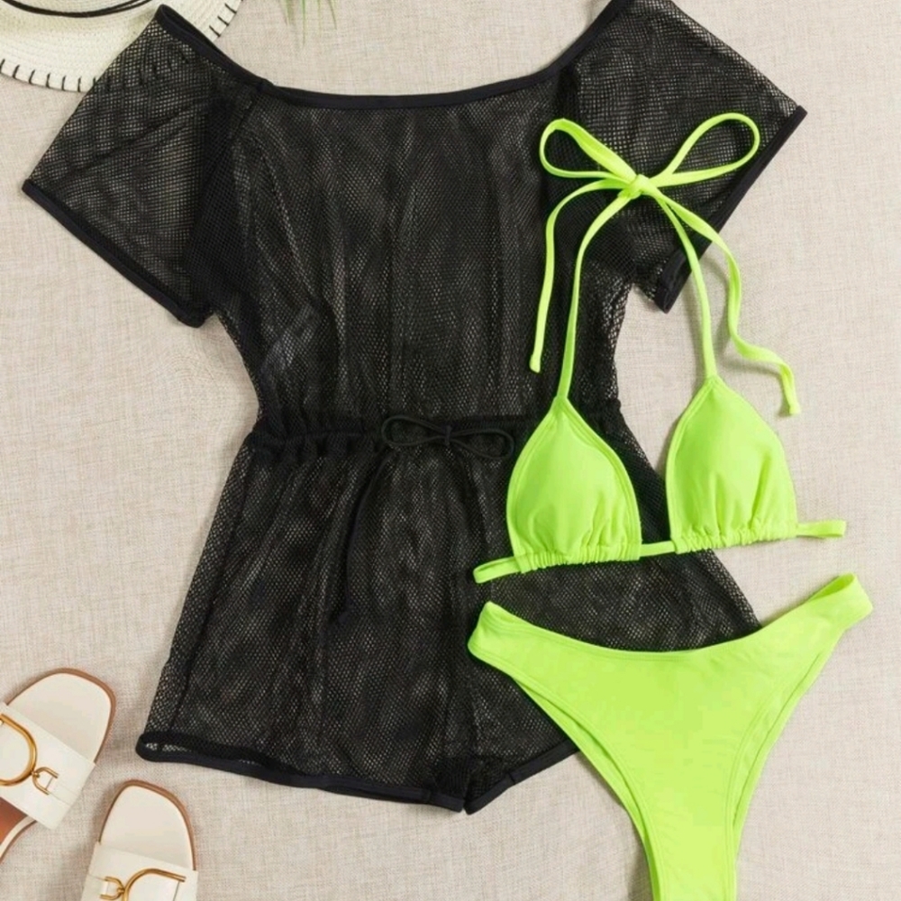 3pack Bikini Swimsuit With Fishnet Romper